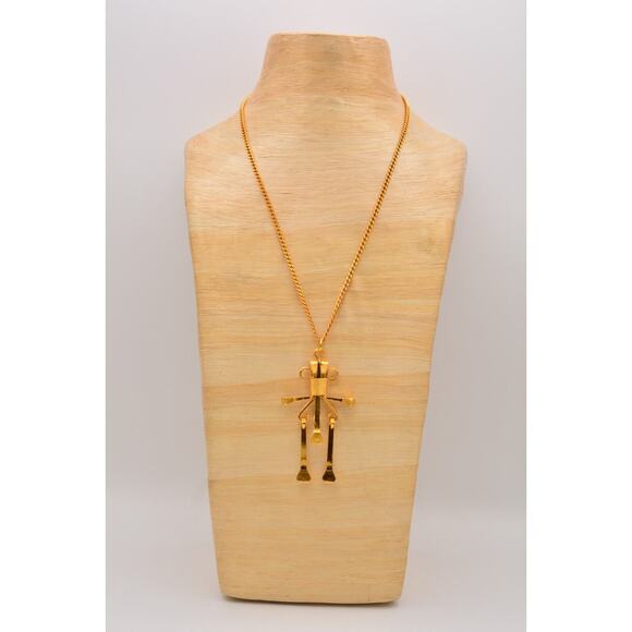 Mustad Vintage Pendant Necklace Chunky Gold Tone Abstract Heavy Signed Bin7B - Picture 6 of 12